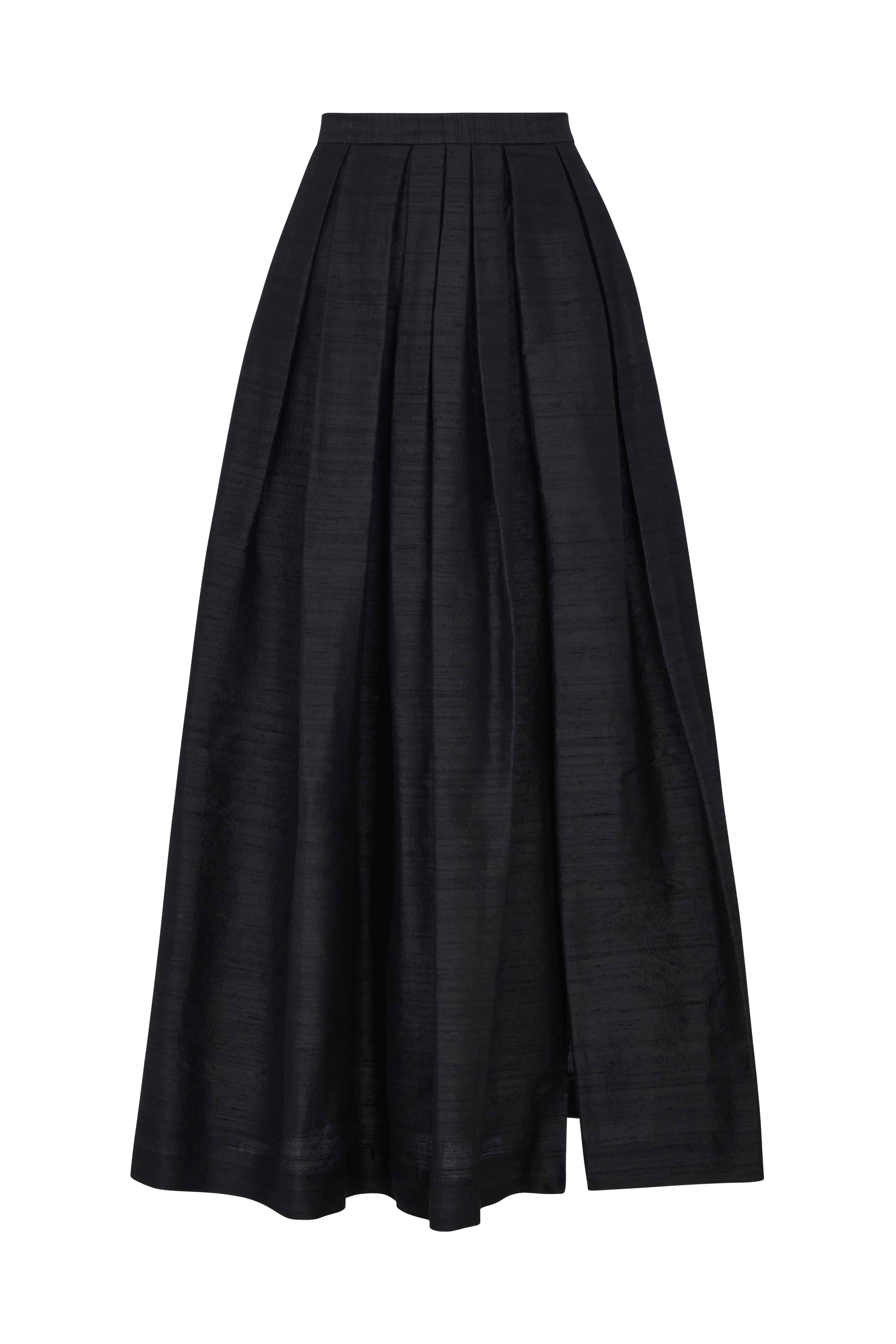 Black Dupion Pleated Skirt