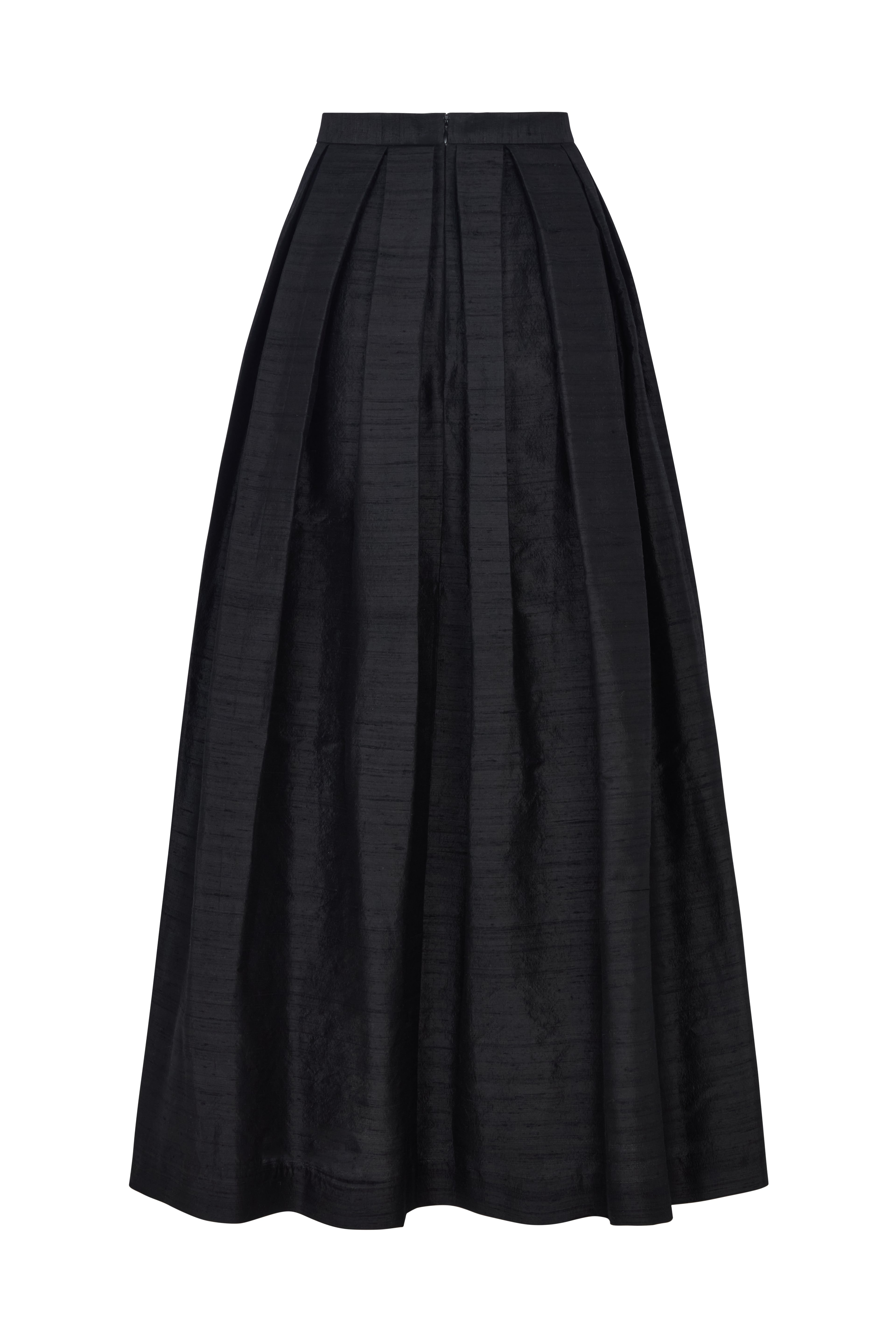 Black Dupion Pleated Skirt